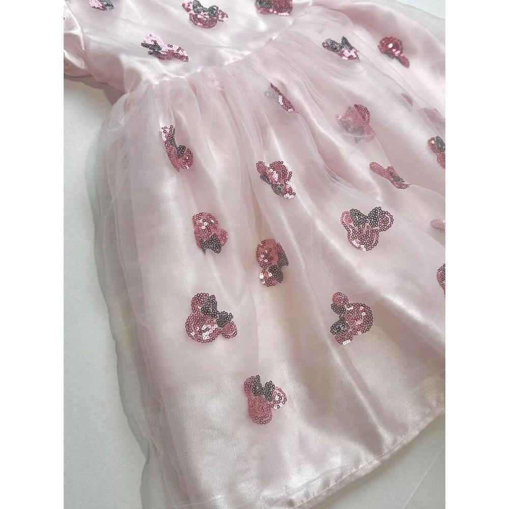 Disney Minnie Mouse Girls Dress Fit & Flare Puff Sleeve Tulle Sequin Pink 5/6 - Picture 9 of 15
